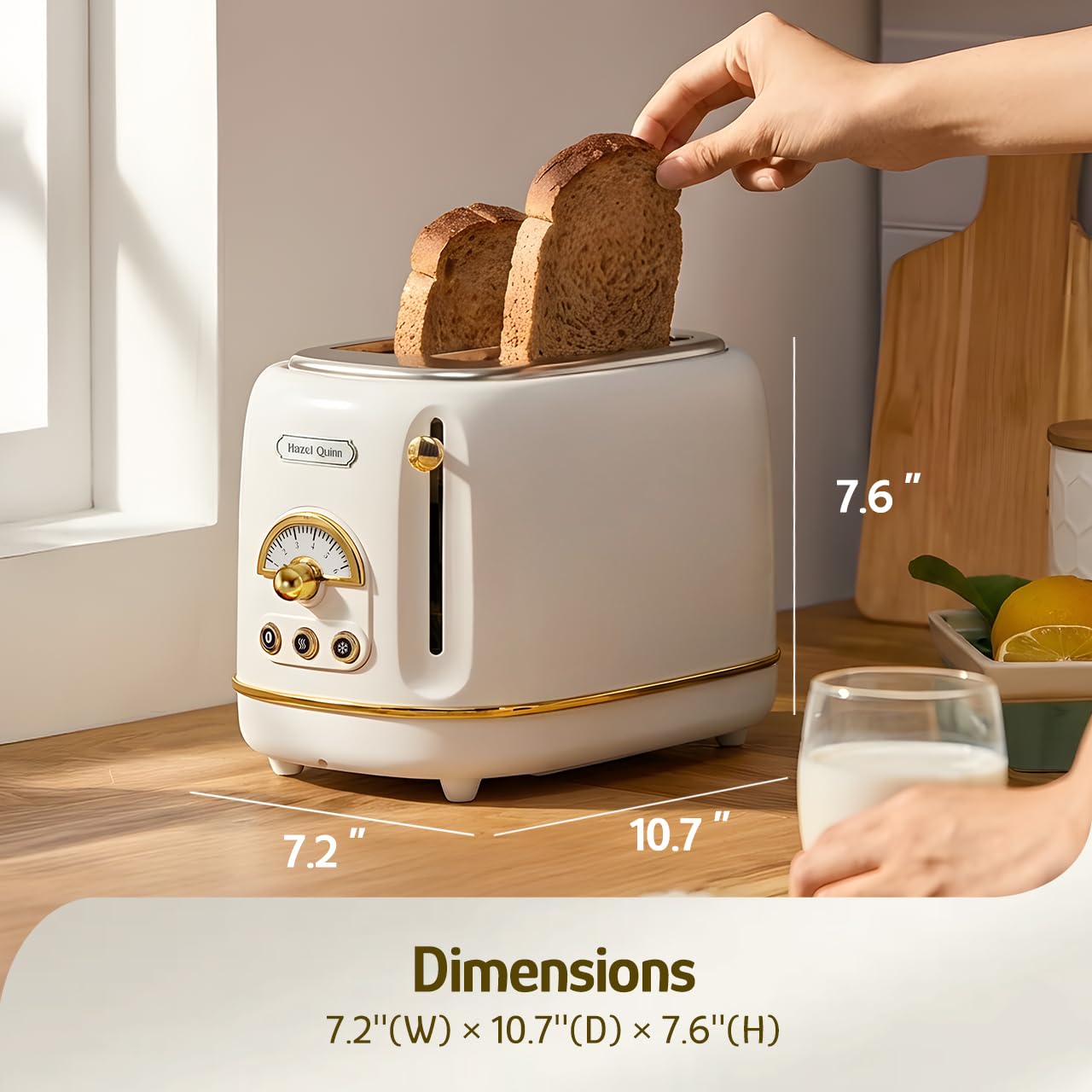 Hazel Quinn X Eduardo Recife Collaboration 2-Slice Retro Toaster, 6 Browning Levels, 3 Functions-Defrost/Reheat/Cancel, Removable Crumb Tray for Easy to Clean, 1.5 Inches Extra Wide Slots: Preal White