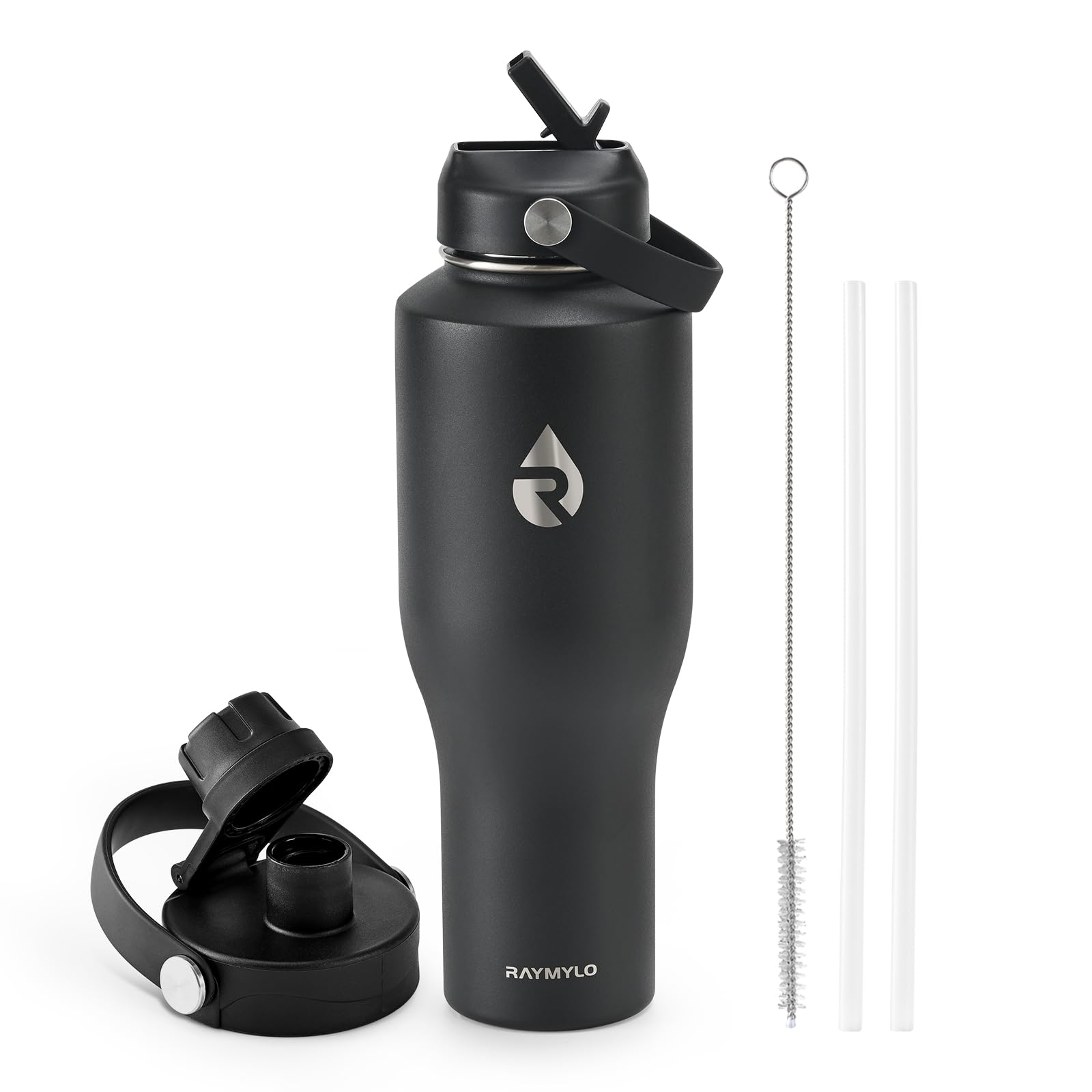 RAYMYLO 40 oz Insulated Water Bottle with Straw fit in Car Cup Holder, Triple Wall Vacuum Stainless Steel(Cold 48 hrs, Hot 24 hrs), Leakproof & Non-BPA, Hydro Travel Flask with Straw and Spout Lid