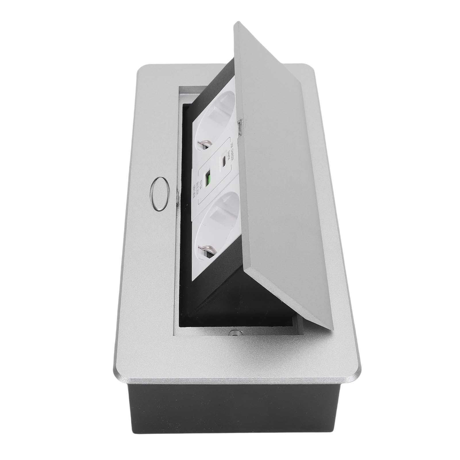 ViaGasaFamido Wysuwana Listwa Zasilająca z Szybkim ładowaniem USB 20 W, Odporna na Deszcz, z Wbudowanym Gniazdkiem W Blacie, Srebrny Stop Aluminium, do Biurka i Domu na Wyspie Kuchennej