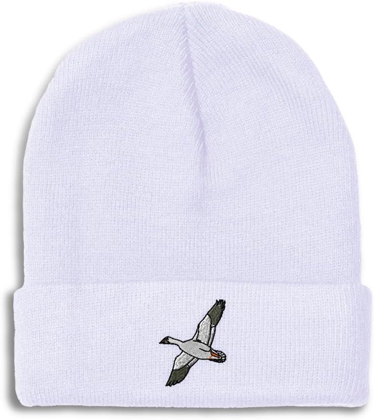 Beanies for Men Snow Goose Embroidery Skull Cap Winter Hats for Women Acrylic One Size