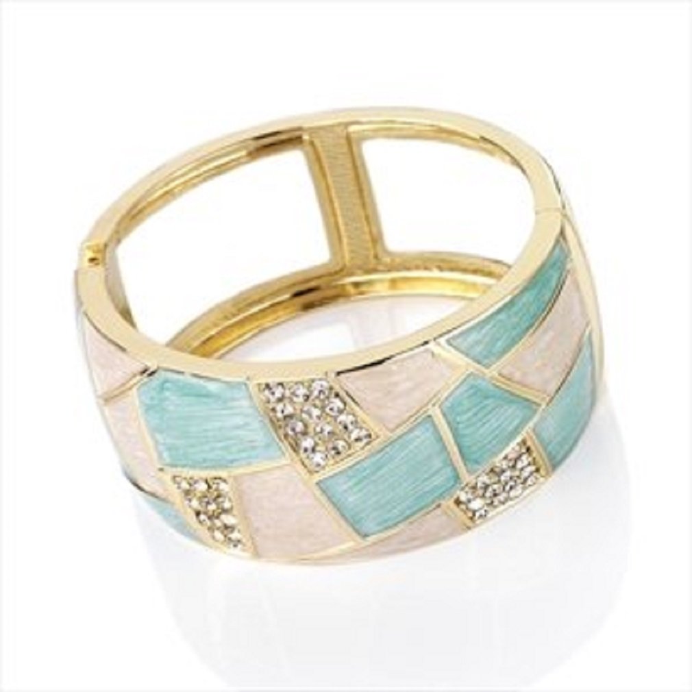 AmberjewelleryBA24290 Gold Colour Crystal Blue Hinge Bangle Bracelet Wedding Party Prom