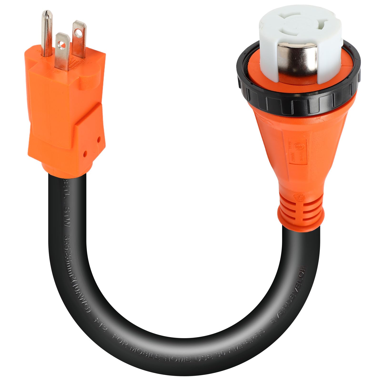 RV Power 50 Amp to 110 Adapter, NEMA 5-15P Male Plug to SS2-50R