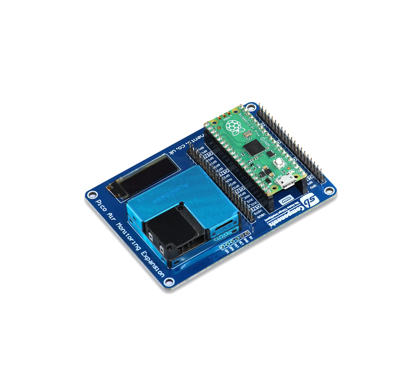 sb components Raspberry Pi Pico con Pico Monitoraggio Dell'aria Espansione PMSA003 Sensore Monitor Aria CAPPELLO per Raspberry Pi Pico con display OLED da 0,9 pollici integrato