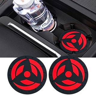 2 Pack Anime Car Cup Coasters, 2.6 Inch Universal Black Cup Holders Embedded in Ornaments Coaster, Bar Drink Round Cup Mat with Non-Slip Base, Auto Decorate Accessories for Fans, 01