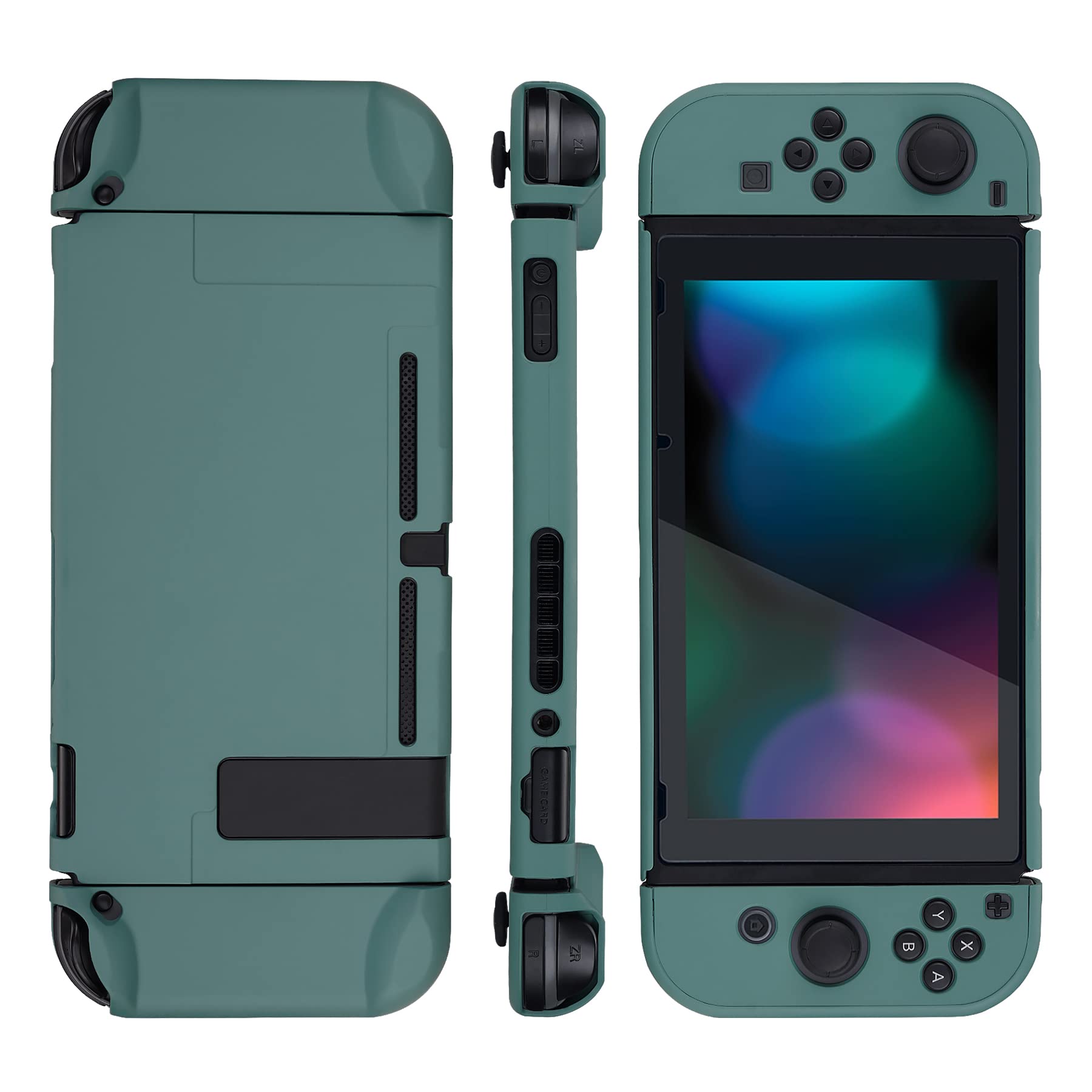 eXtremeRate PlayVital Back Cover for Nintendo Switch Console, NS Joycon Handheld Controller Separable Protector Hard Shell, Customized Dockable Protective Case for Nintendo Switch - Hunter Green — view 6