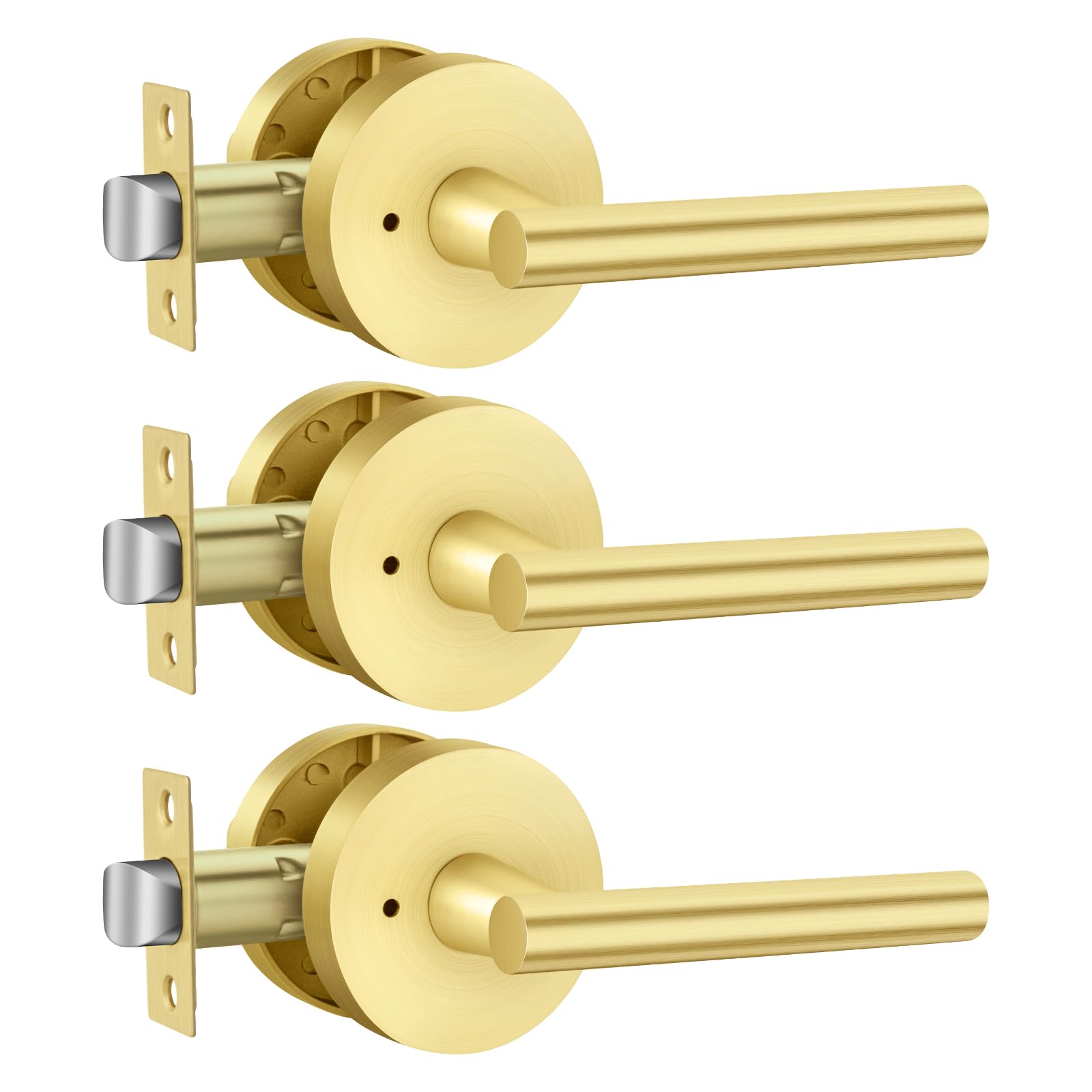 Haidms 3 Packs Gold Heavy Duty Door Handle Interior,Privacy Door Lever Handle,Modern Interior Door Handles for Bathroom,Bedroom