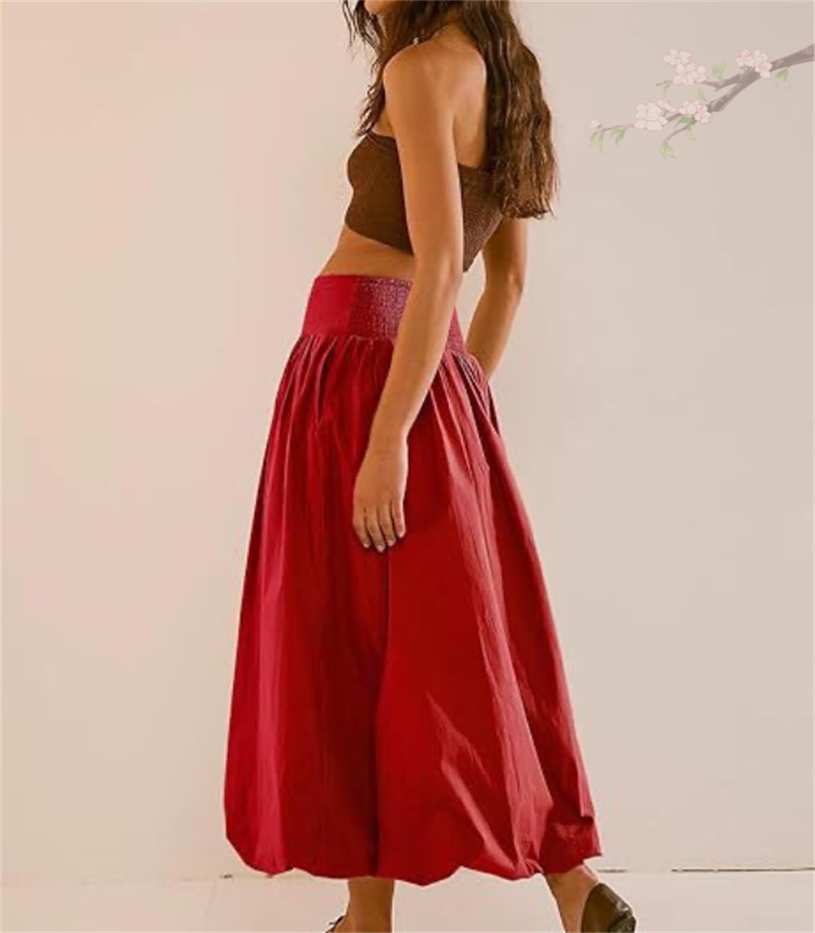 Jupe Longue « Bubble » (Effet Ballon) Style Y2K pour Femme – Coupe évasée, Taille Basse élastiquée, Volants et ourlet Bouffant, avec poches