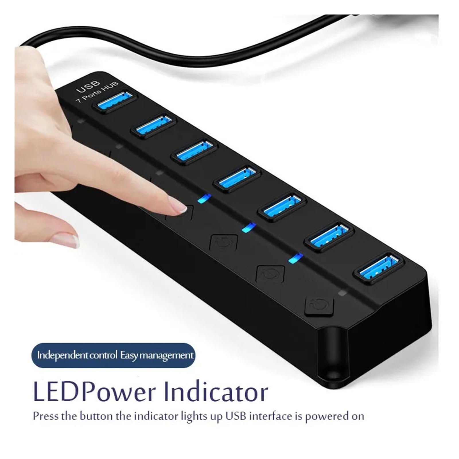 Adattatore Di Alimentazione USB 3.0 Hub Splitter Multi A 4/7 Porte 2. Switch Espansione Multiplo Cavo Da 30 Cm Capacità Di Ricarica Rapida(Black-3.0-7 ports)