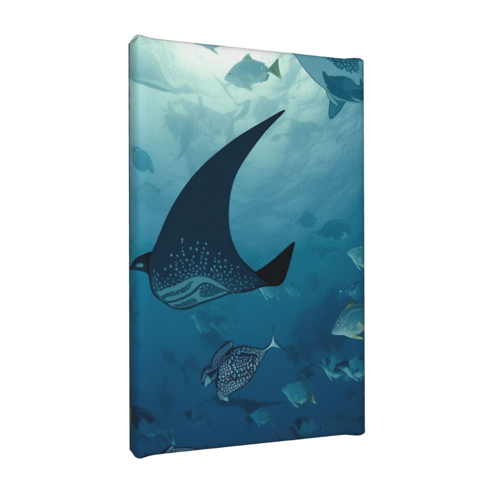 YKLJG Manta Ray and Fish Printed Wall Art Canvas Painting 20x30 CM Wooden Framed Picture Painting Artwork Prints for Bedroom Kitchen Home Office Decor