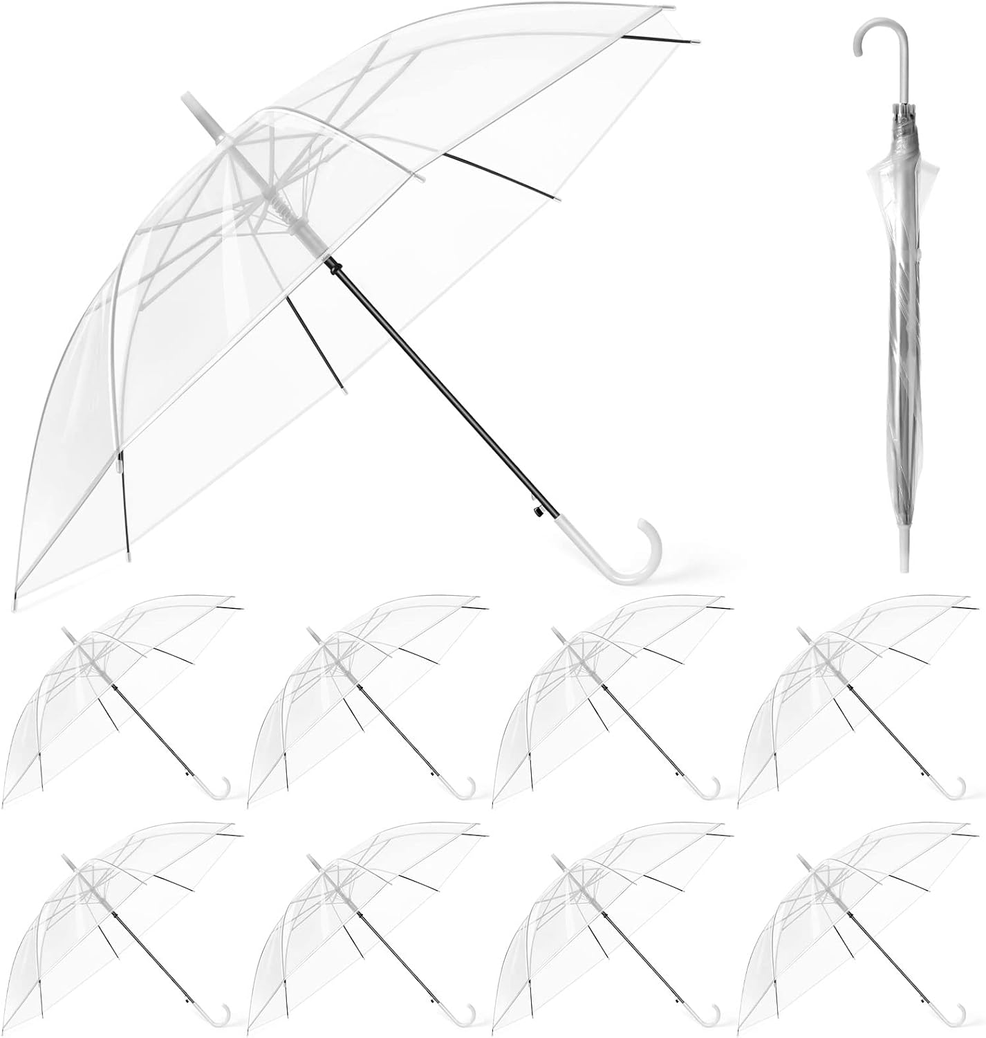 Hestya 8 Pack 37.4 Inch Clear Umbrellas for Wedding White Transparent
