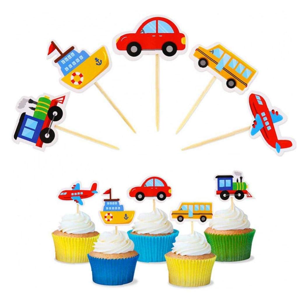 Culer As Shown 10Pcs Cake Topper Cartoon Car Transport Cake Fruit Decorative Food Picks Cupcake Toppers Kids Birthday Wedding Party Favors