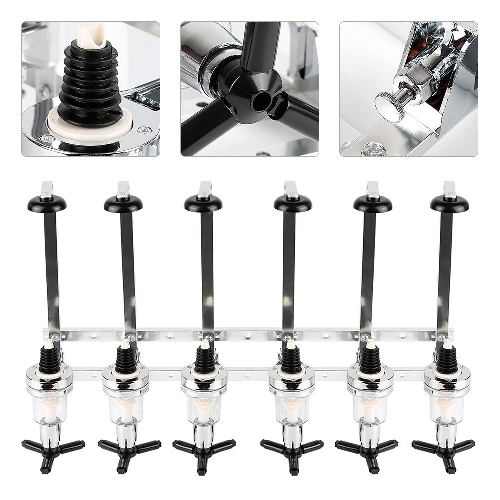 Bar Butler Dosificador Alcohol Mueble Óptico Dispensador de Verdor de Pared 4 o 6 Botella Soporte de Bebida Licor para Bar Hogar y Comerciales, Medidas Dosificación 25-45 ml (6 cabezas – (1,5 oz))
