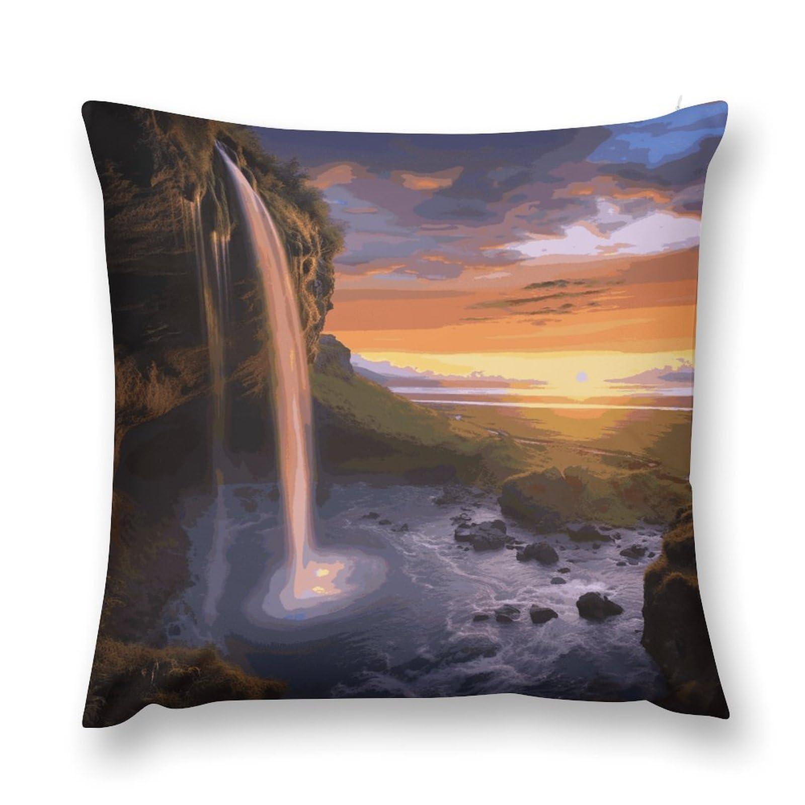 MUSM Waterfall at Sunset Throw Pillow Cover 22 "x22 Wrinkle&Fade Resistant Cozy Soft Plush Pillow Case Protector Double-Sided Personalized Pillowcase Pillow Shams Cushion Cover for Home