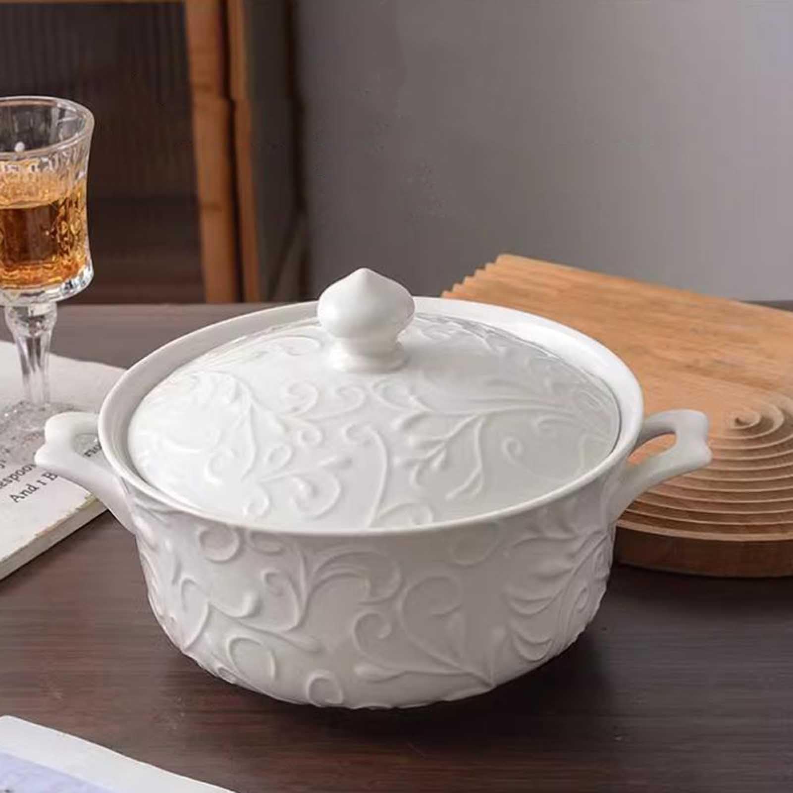 Vnook Suppenterrine mit Doppelgriffen, 2500 ml Suppenschüssel aus Porzellan