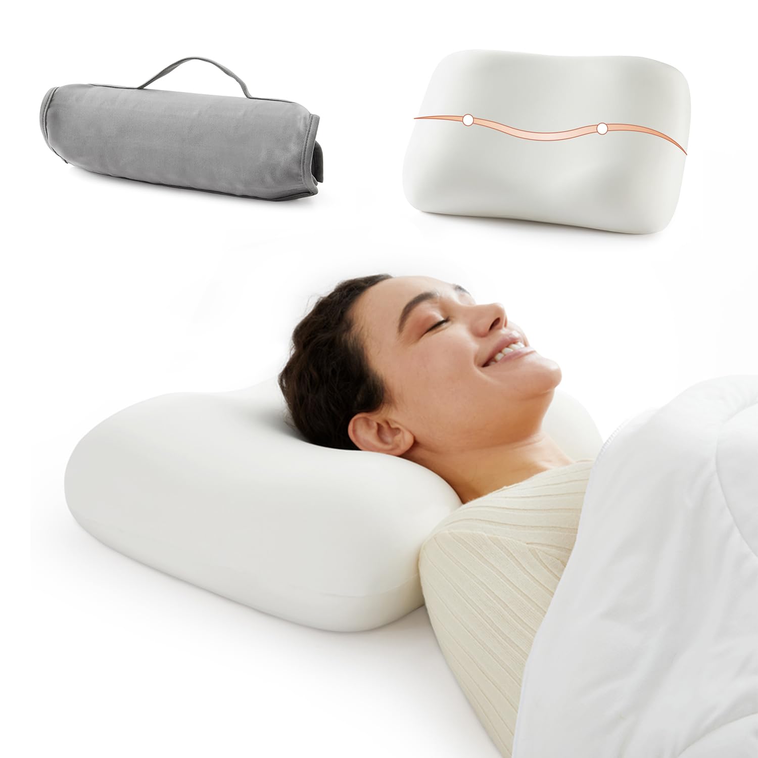 Witcipur 低反発 旅行 枕 コンパクト 出張睡眠用 80D高密度メモリーフォーム トラベルピロー 首・肩フィット 取り外し可能な冷感カバー 携帯枕(まくら) 専用ポーチ付き 飛行機、夜行バス、新幹線、車の腰用クッション 幅51.5cm×奥行34cm
