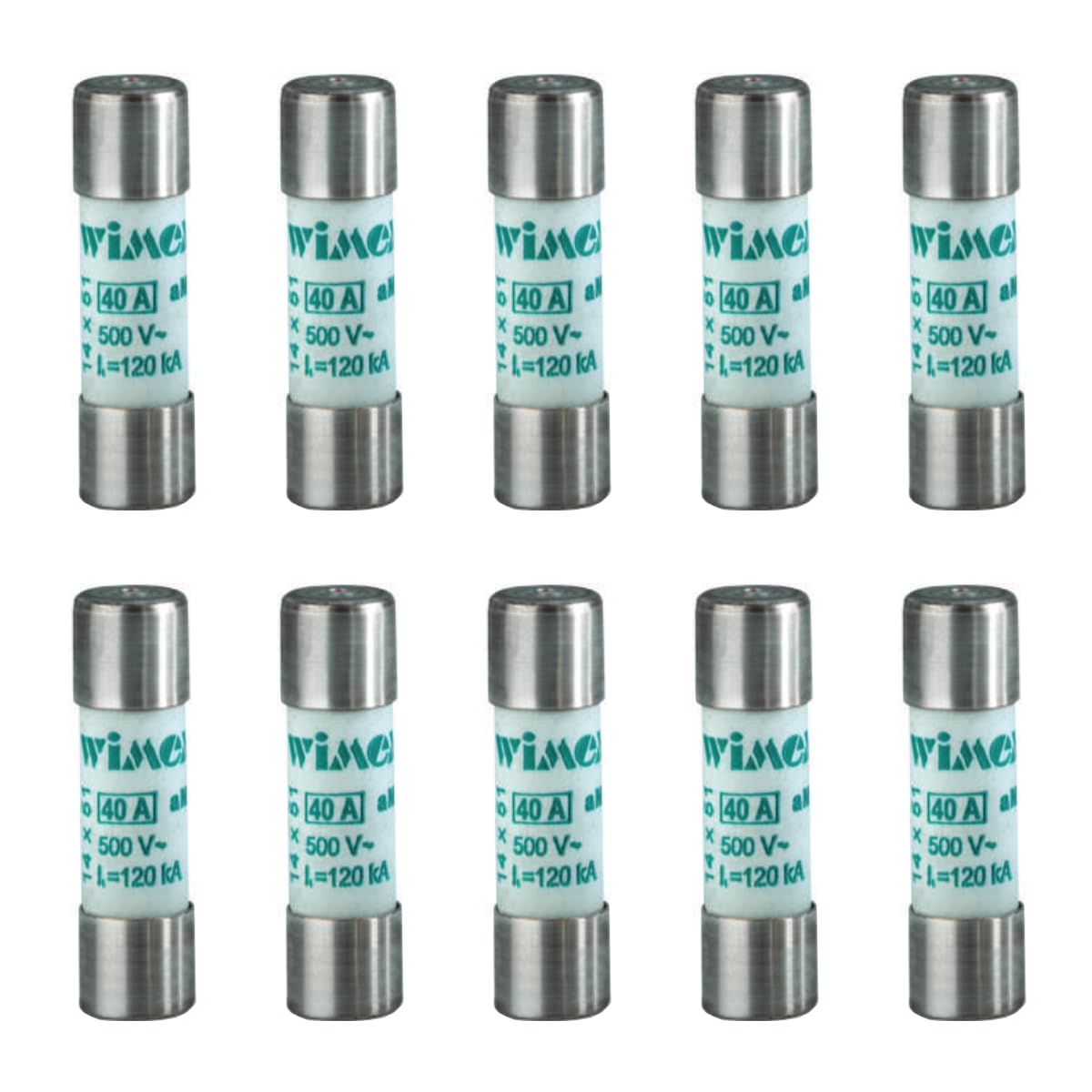 Paquete de 10 fusibles cilíndricos 14 x 51 mm, 500 V 32 A, industrial y civil, uso aM, protección corrientes de arranque, motores, transformadores, cerámica, esteatita, potencia de interrupción 80 KA