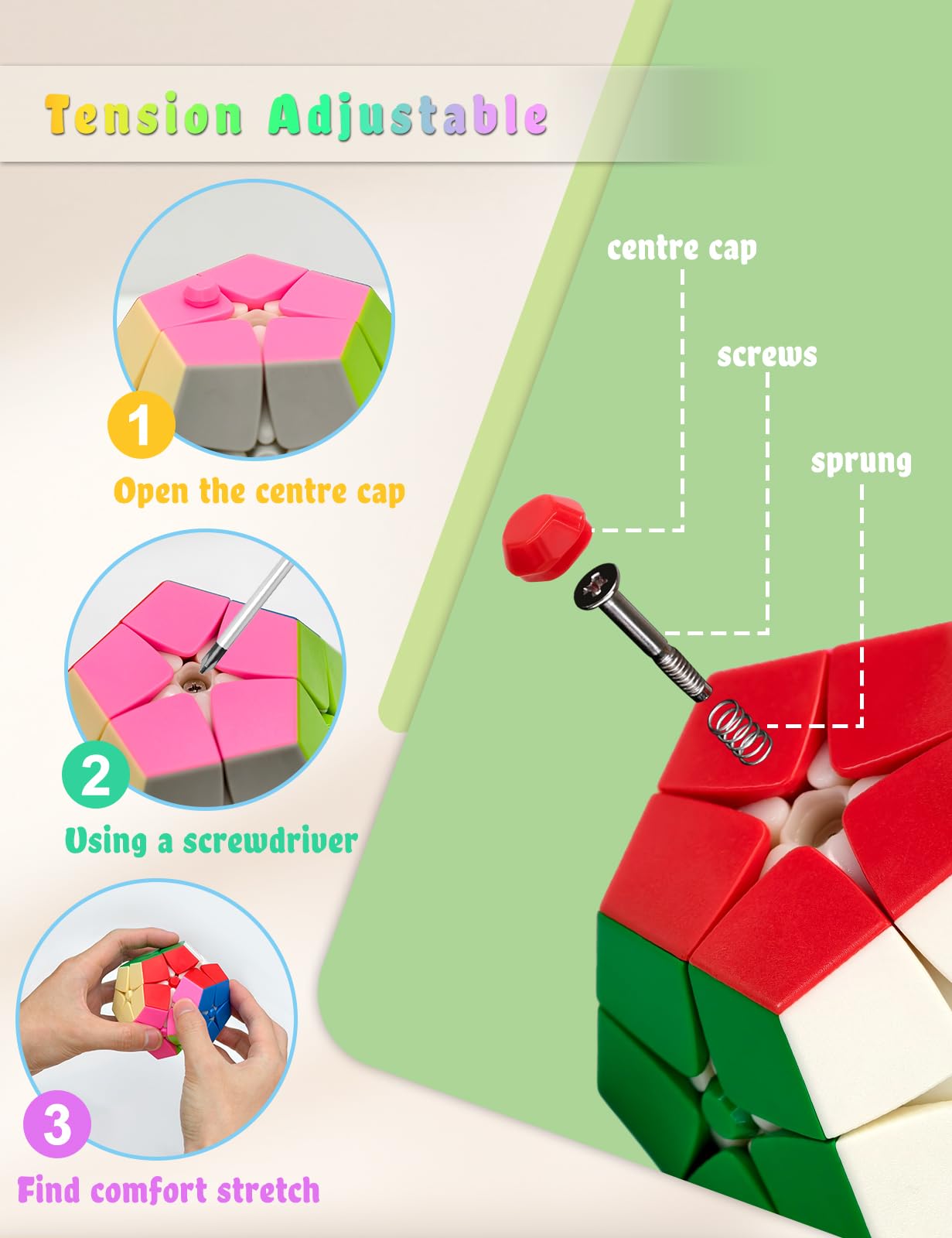 ROXENDA Cubo Magico 2x2 Megaminx - Speed Cube Dodecaedro Senza Etichette, Colori Brillanti e Design Semplice, Giocattolo Educativo con Meccanismo Ultra-Liscio