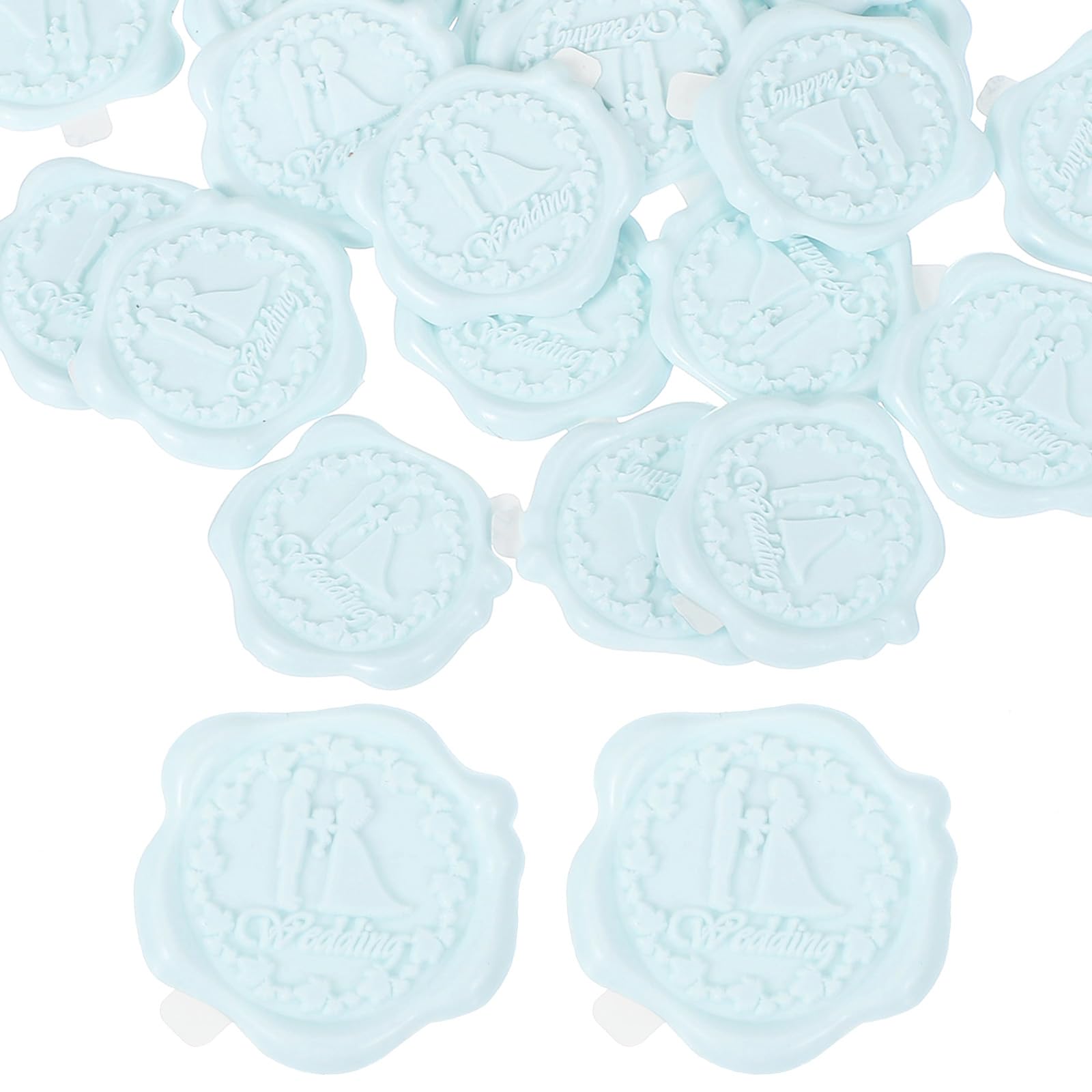 sourcing map 24pcs Wax Seal Stickers, Self Adhesive Envelope Seal Stickers with Wedding Pattern for Wedding Party Invitations, Envelope, Gift Wrapping, Light Blue