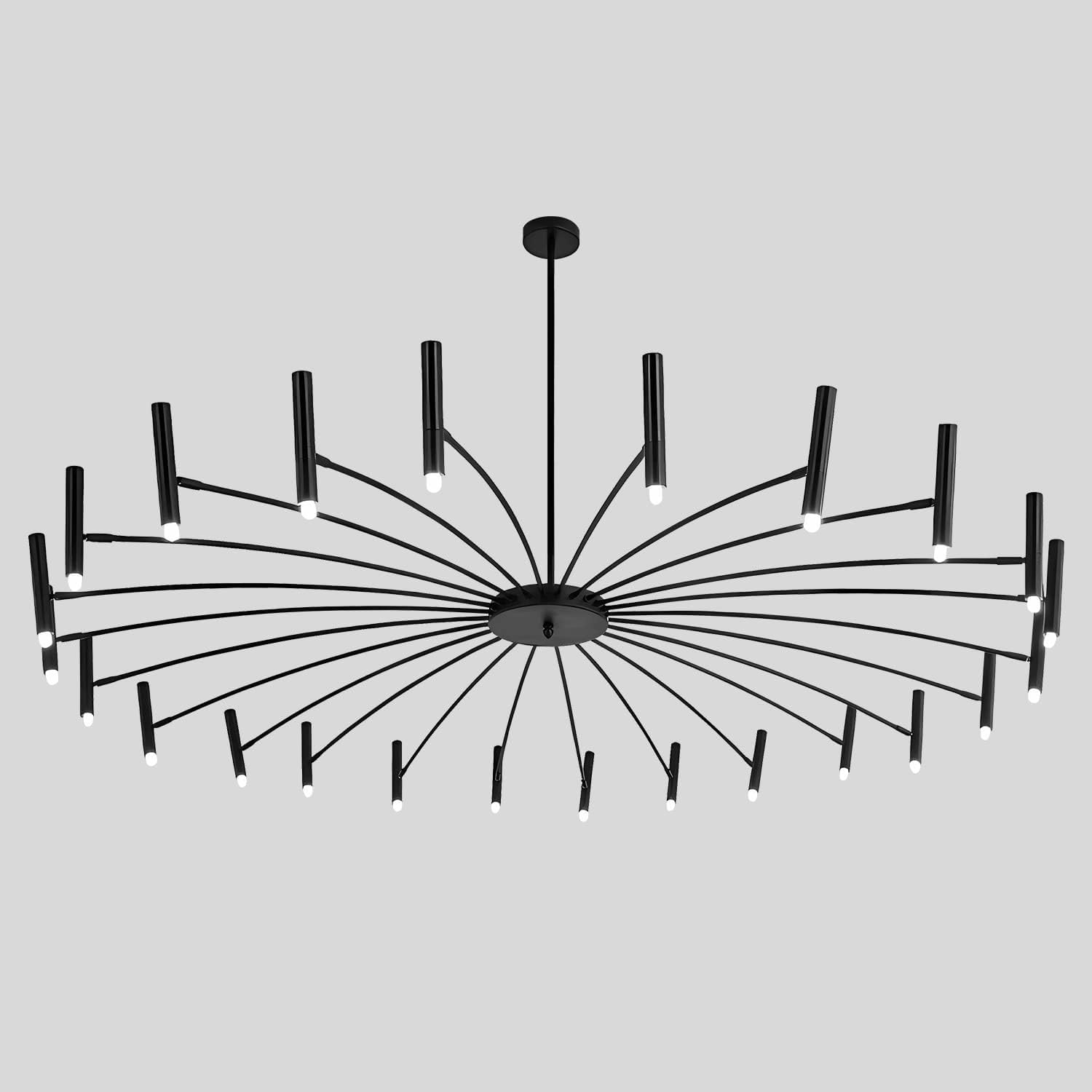 HYJAUSXB Mid Century Modern Black Metal Chandelier with 24 Lights Vintage Farmhouse Flush Mount Ceiling Light Fixture for Kitchen Island