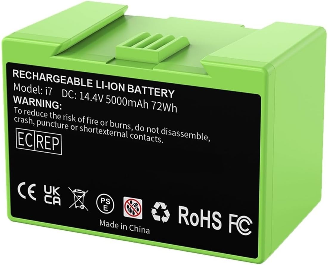 14.4V 5000mAh Rechargeable Battery, Compatible For Roomba, I7 For I3 I4 I5 I6 I7 I8 J7 E5 Series Vacuum Cleaner Replacement Battery(1Pack 5000mAh)