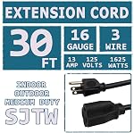 30 FT Outdoor Extension Cord - 16/3 SJTW Durable Black Electrical Cable with 3 Prong Grounded Plug, UL Listed
