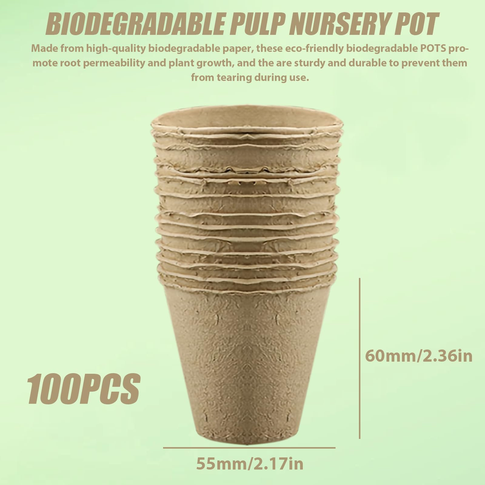 100 Piezas 6×5.5cm Macetas de Semillas Biodegradables: Maceta de Plántulas Biodegradable, Planteros Pequeñas Celulosa, Macetas Semillas Redondas, con Herramientas para Plantar, Invernadero
