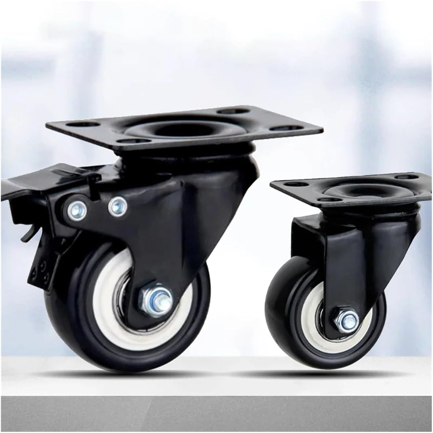 4PCS Heavy Duty casters Rubber Wheel Roller Furniture Wheel Caster 360 Degree Caster Industrial with Brake Office Caster(4 Fixed Wheels,2 inch)