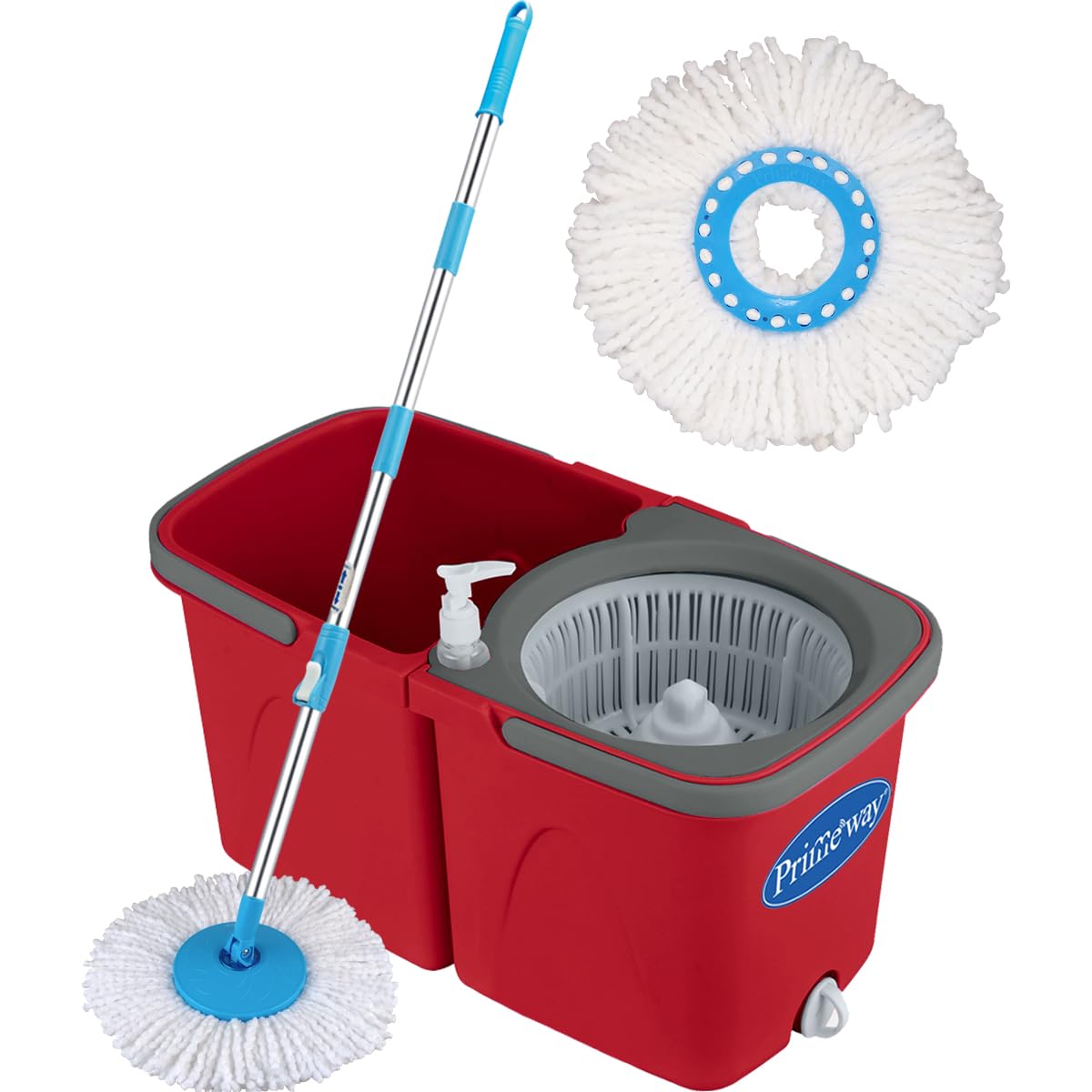 Primeway® Pw709Me Magic Twin Bucket Spin Mop with 2 Microfibre Refills