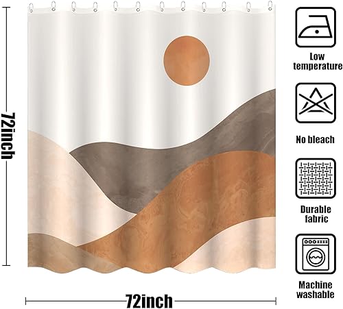 Miniatura 6 de Lifezilla Juego de cortina de ducha bohemia de tela impermeable con 12 ganchos (72.00 x 72.00 pulgadas, naranja)