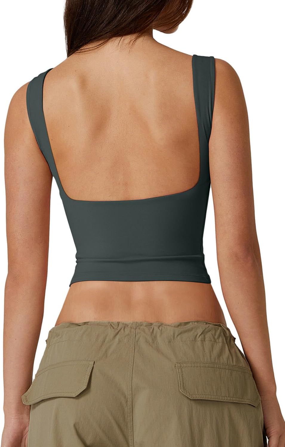 QINSEN Women's Form-Fitting T Shirt Crop Tops High Neck Sleeveless Going Out Tank Light Green S