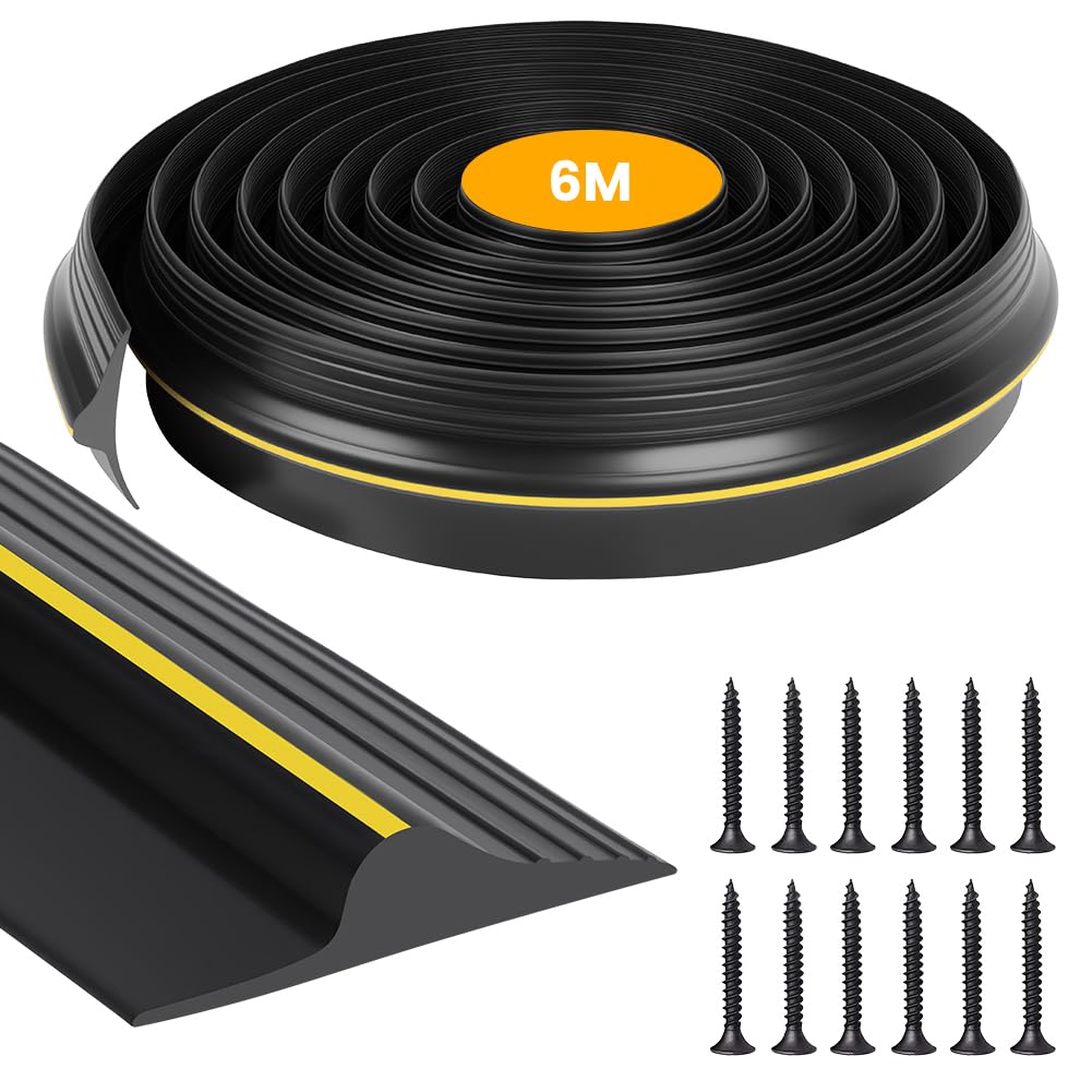 NUTKIT 6M Garage Door Threshold Seal Strip, 18mm High DIY Rubber Garage Draft Weather Excluder, Garage-Door Seals Bottom Flood Water Barrier Threshold Kit Includes 24 Screws