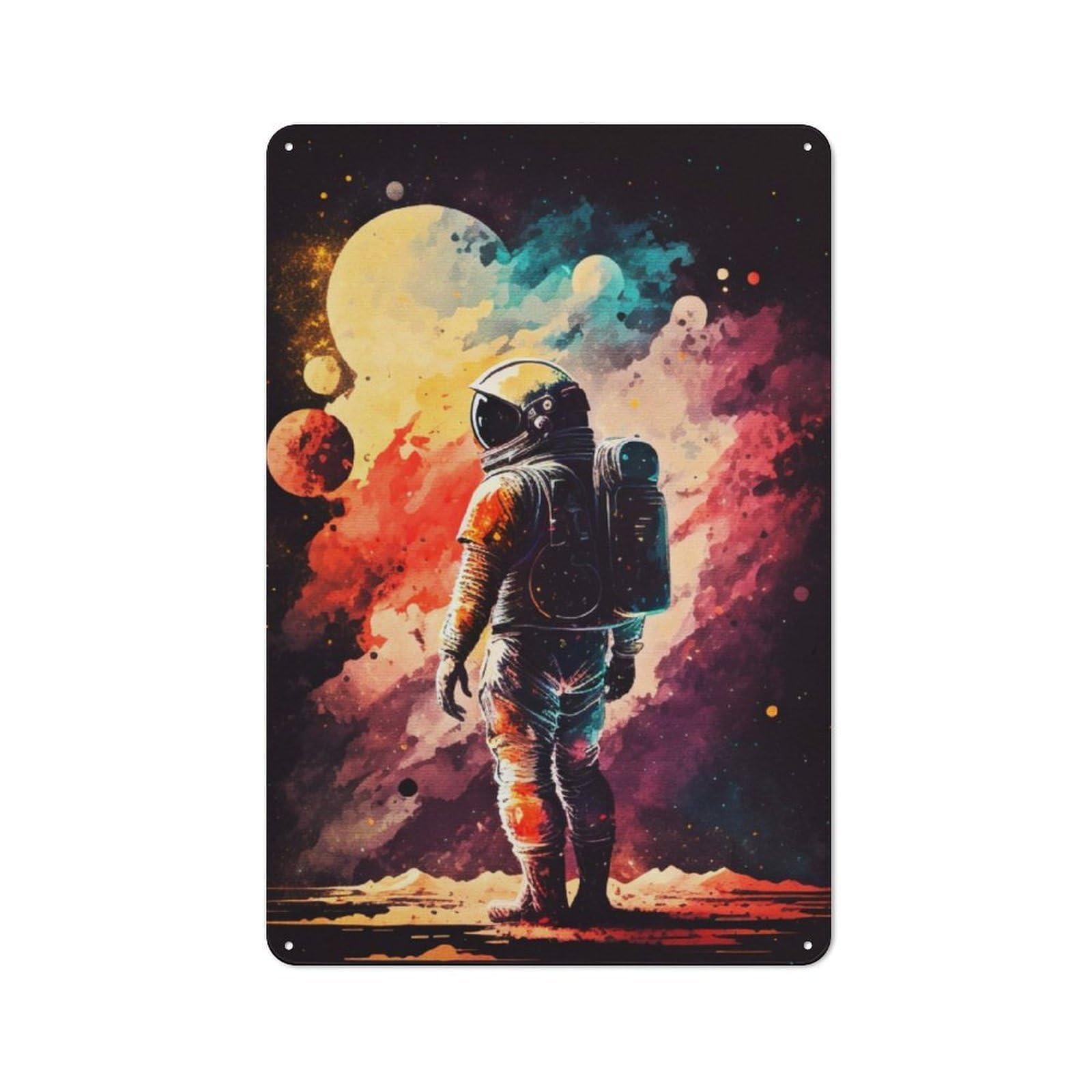 Junmoney Splatter Astronaut Tin Wall Plaque 30X20cm With For Guest Room Or Hallway, For Home Office, Studio And Craft Room Walls