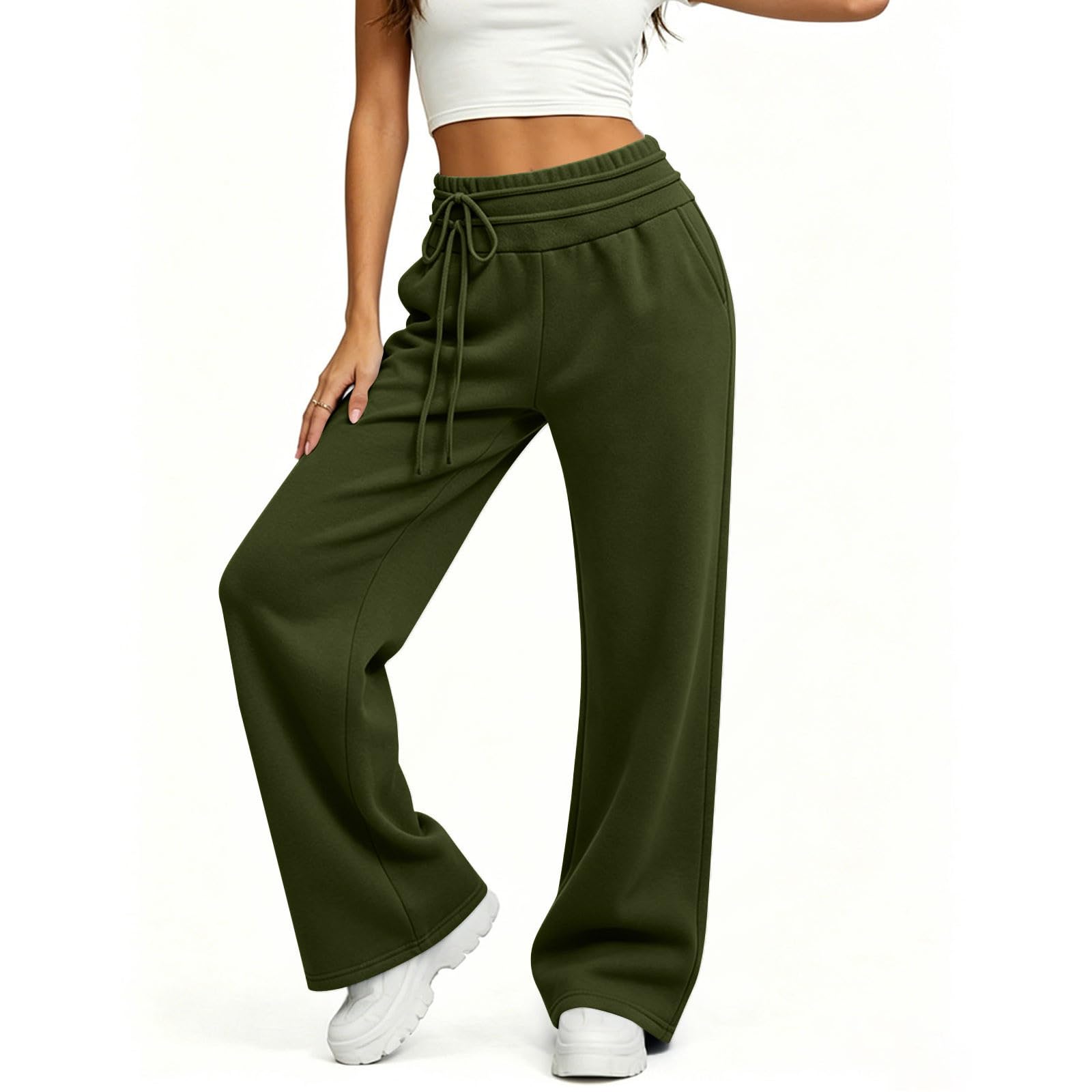 Pantaloni Tuta Donna Pantaloni Lunghi a Vita Alta Pantlone Cotone con Coulisse Regolabile Leggeri e Comodi Pantalone da Corsa con Tasche Tinta Unita Pants Baggy per Allenamento Jogging Fitness