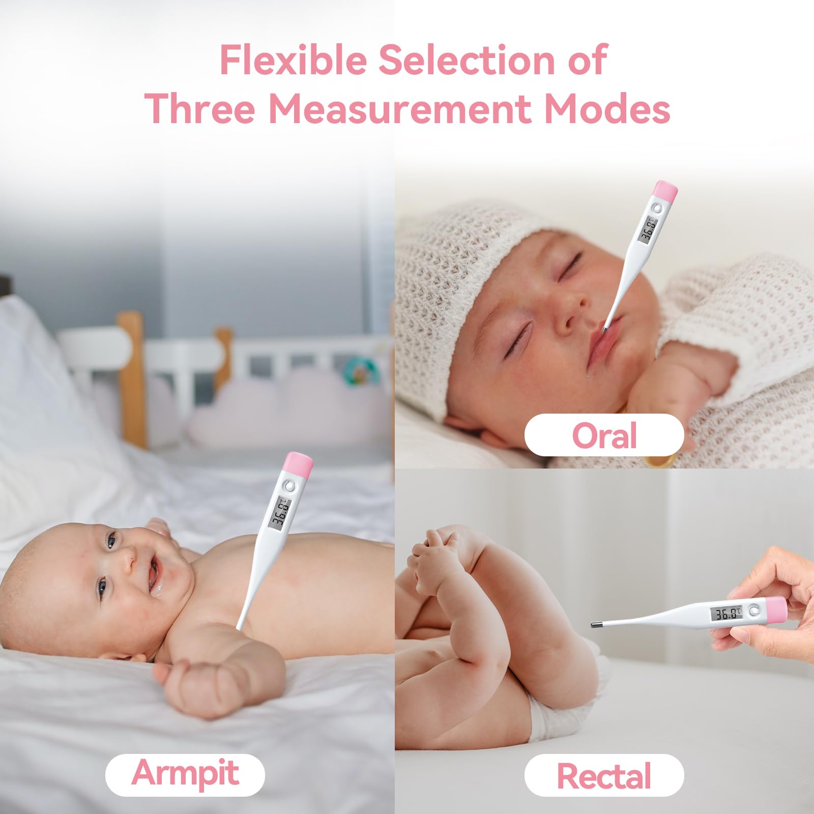 Thermomètre de fièvre numérique pour bébé, Enfant et Adulte, Thermomètre Médical Buccal, axillaire et Rectal pour Enfants fiévreux avec alarme et commutateur °C/°F