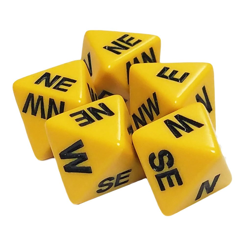 Azty SolutionsPack of 5 Octahedron 8 Sided Compass Cardinal Points Yellow Dice in Snow Organza Bag