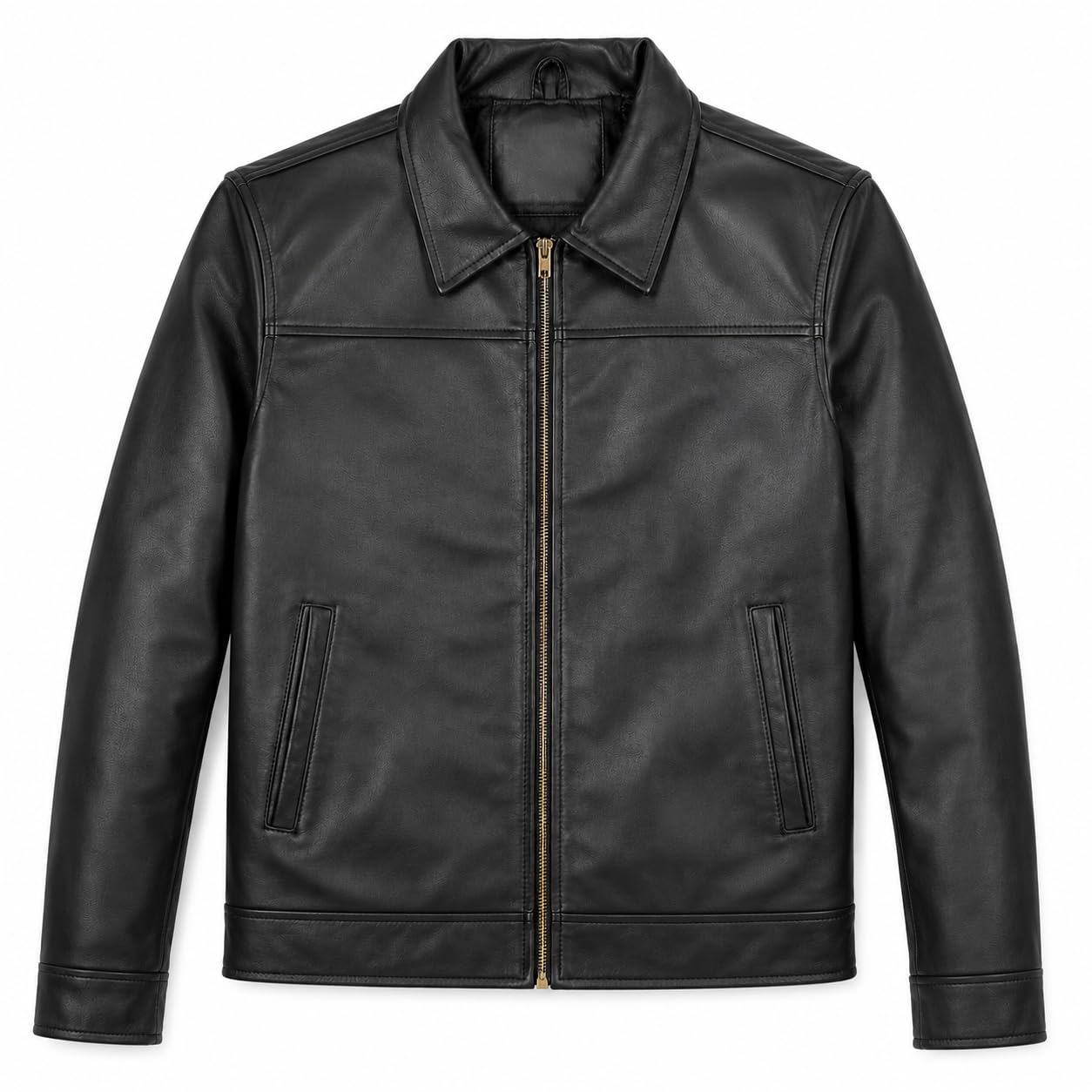 Men's Faux Leather Jacket for Men | Classic Zip-Up | Casual Jacket with Shirt Collar | Full Sleeves & Side Pockets | Black-picture-24