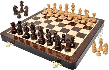 House of Chess - 12 Inches Wooden Magnetic Folding Travel Chess Set/Board - 2 Extra Knights, 2 Extra Pawns, 2 Extra Queens & Algebraic Notation - Handmade - Premium Quality