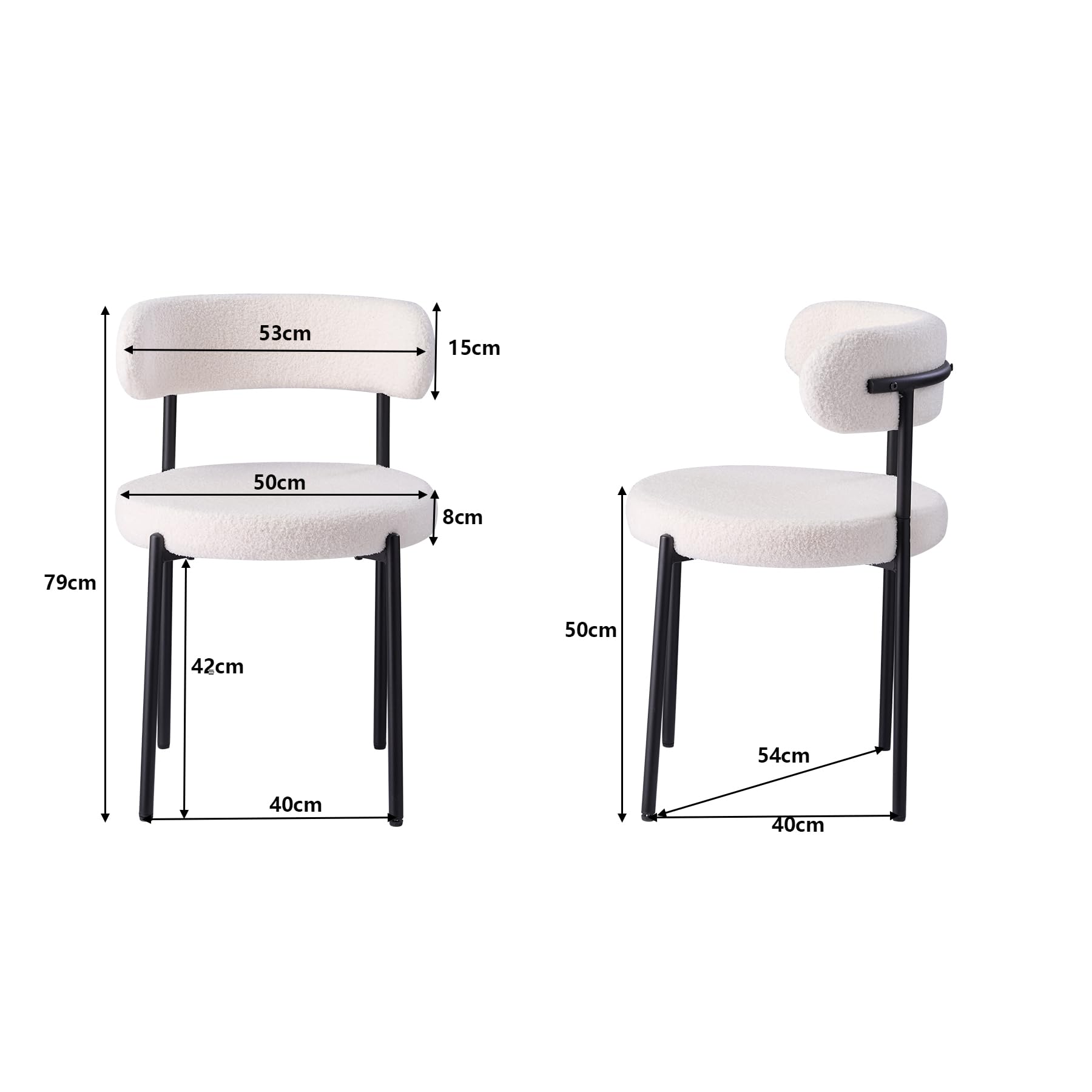 Pack de 4 Sillas de Comedor, Sillas de Cocina Modernas con Patas Metálicas y Respaldo Curvo, Sillas Redondas Tapizadas para Comedor, Cocina y Salón (Blanco)