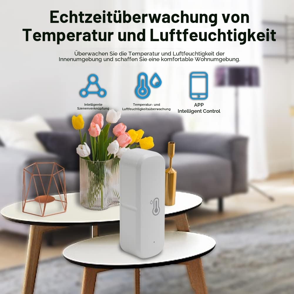 Tuya Zigbee Smart Hygrometer Thermometer, 4 Stück Zigbee Hygrometer Thermometer, kabelloser Temperatur- und Feuchtigkeitsdetektor für Zuhause Gewächshaus (Erfordert Zigbee-Gateway)