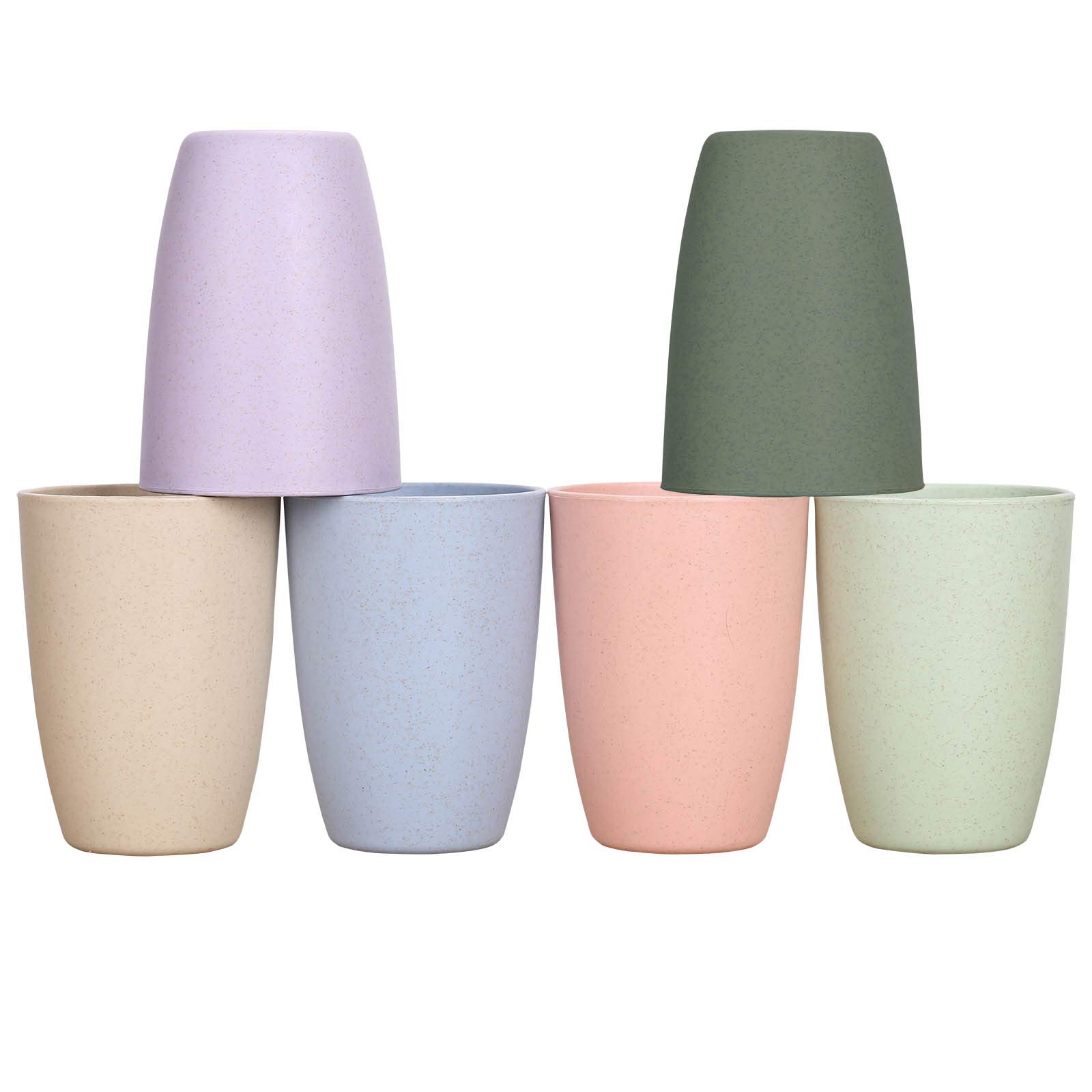 Wheat Straw Reusable Cup - Unbreakable Drinking Glasses Set of 6 - Dishwasher Safe - Great for Kids Children Toddler & Adult - BPA Free and Eco friendly (6 Color)