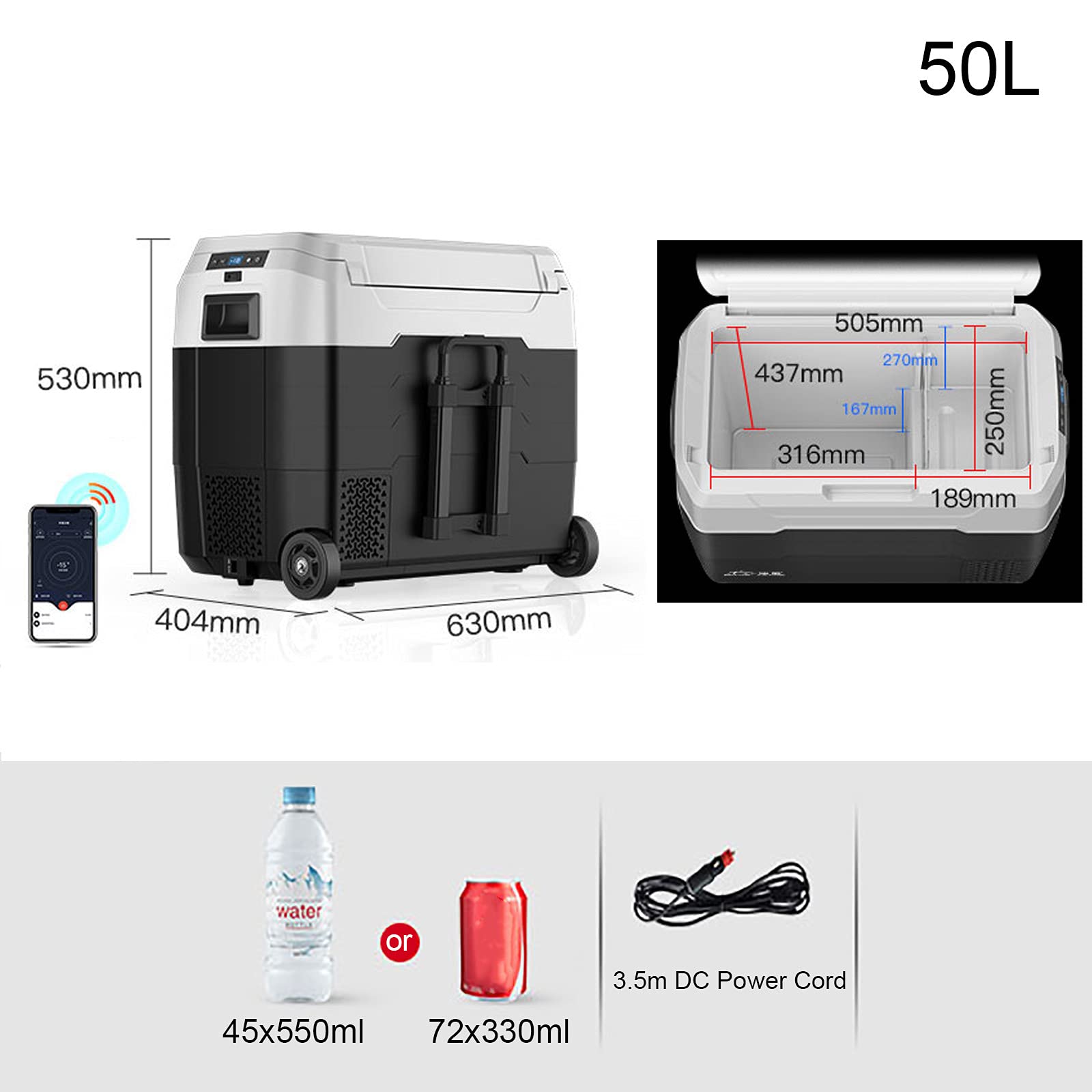 GETZ 40L / 50L Frigorifero Portatile Elettrico, Mini Frigorifero Portatile per Auto con Manico Telescopico E Ruota, Mini Frigo per Campeggio, Guida, Picnic, -20 ℃ -10 ℃