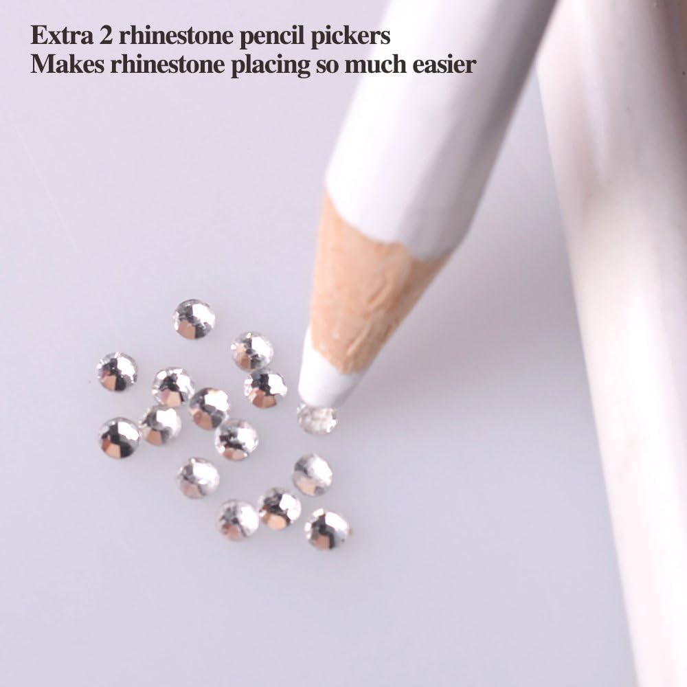 DIY Rhinestone Tools - houmi Hot fix Rhinestone Setter Applicator Wand Tool Kit Set with 7 Different Sizes Tips/Tweezers/2 Rhinestone Pickers/Brush Cleaning kit and 2 Pack HotFix Crystal Rhinestones
