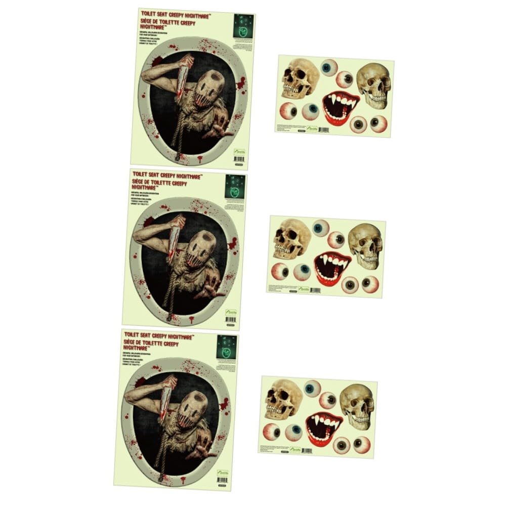 PRETYZOOM Klodeckel Zu Machen Aufkleber 3 Sets Badezimmer Wandaufkleber Halloween Leuchtende Toilettenaufkleber Streiche Für Erwachsene Gruselige Blutige Aufkleber Beige