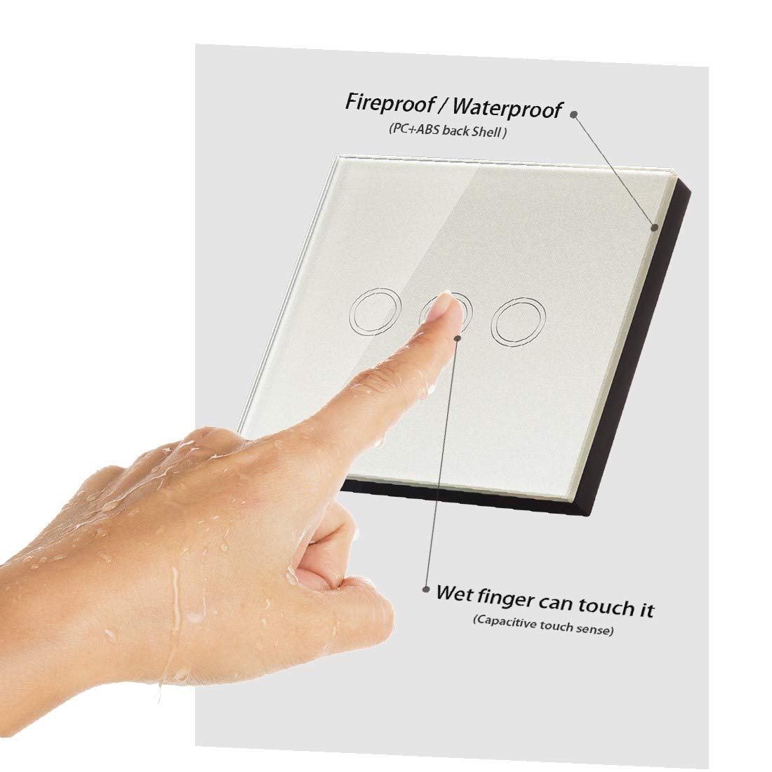 Strona główna DIY Przełącznik lampy Luksusowy szklany panel 3 Gang 1-drożny dotykowy podświetlany włącznik światła z pilotem - 86 mm x 86 mm x 35 mm 110 V-240 V AC(Home DIY Lampe Schalter