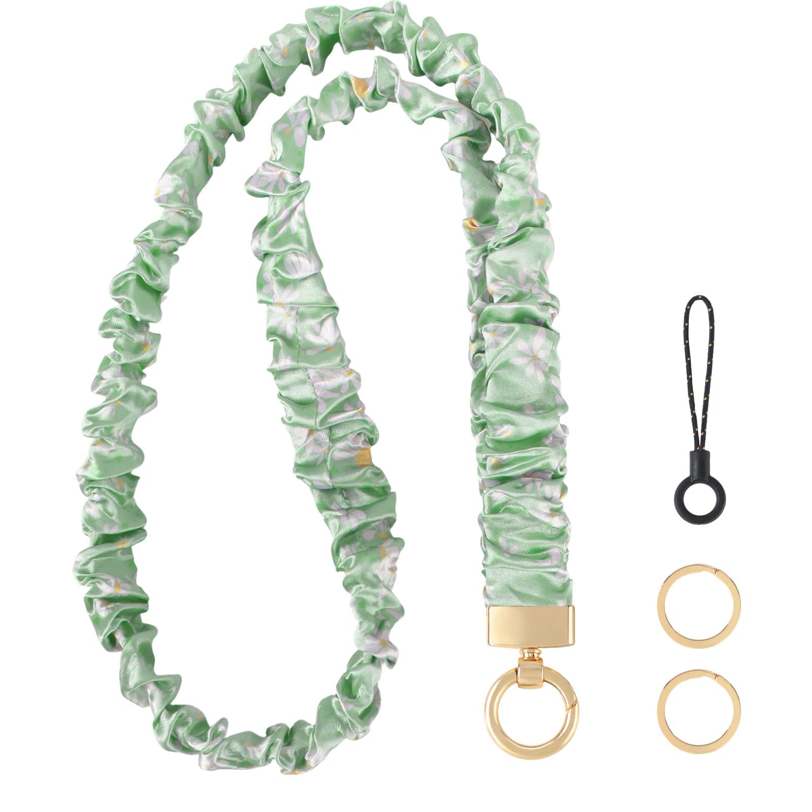 Knagsfa Stretchy Lanyard, Cute Neck Badge Lanyard for Women, Retractable Scrunchie Lanyard for Keys, Wallet, ID Badges, Cell Phone, Green Daisies