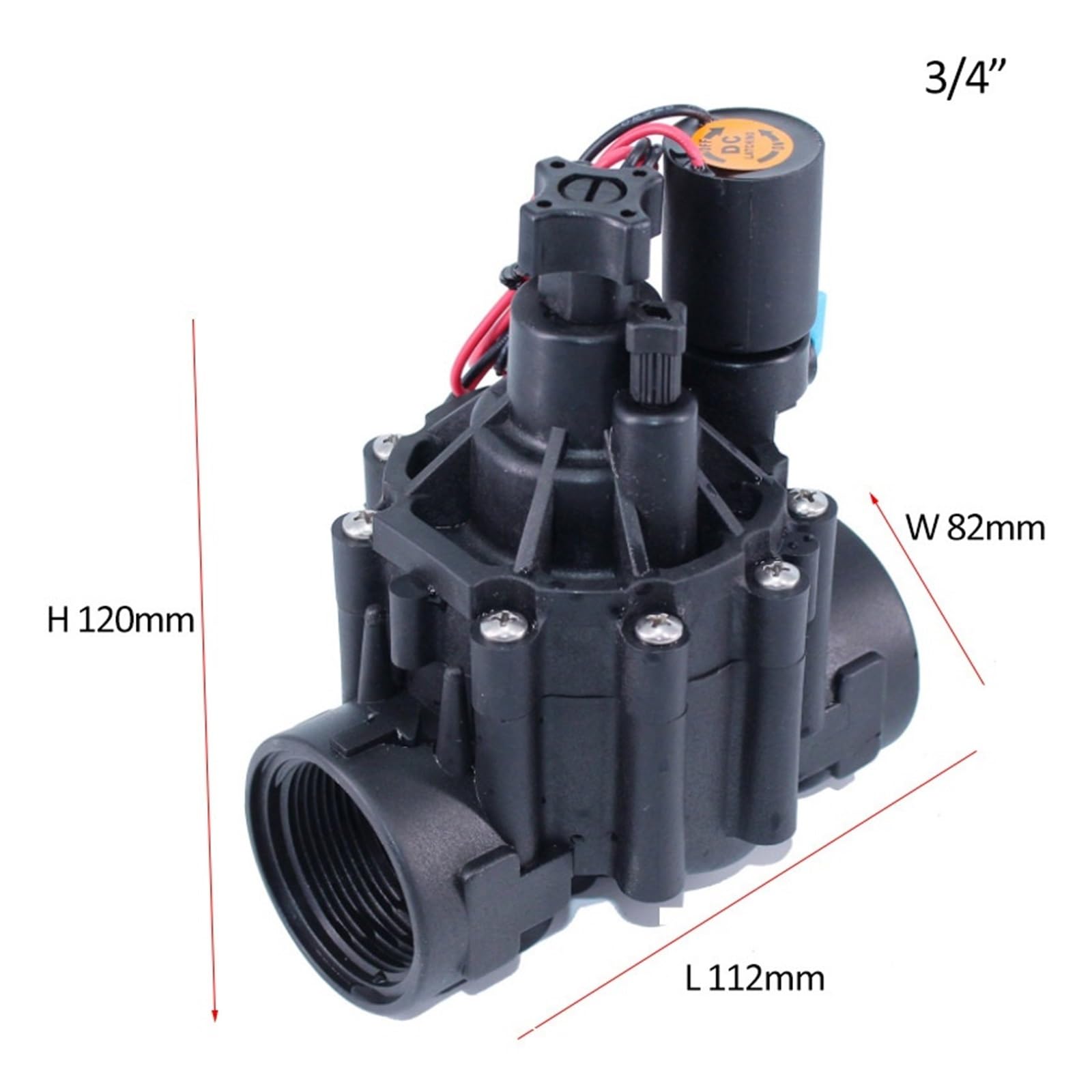 Electroválvula de riego de 3/4'', bidireccional, 220 V, 12 V, 24 V CC, con Enclavamiento y regulación de caudal for riego agrícola.(DC 12V)