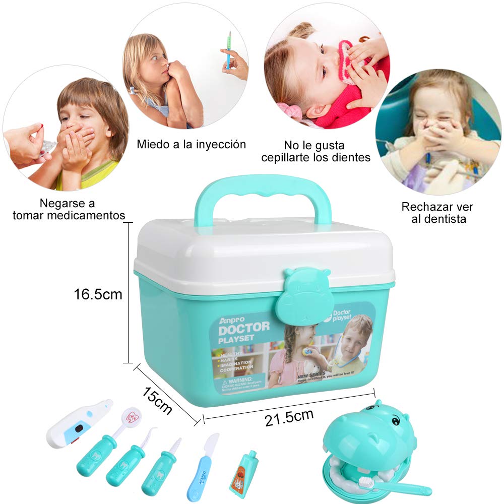 Anpro 46 pcs Maletin de Doctor y Enfermera, Juegos de Roles para Niños, Kit de Dentista con Estetoscopio y Abrigo, Regalo para Fiestas, Cumpleaños, Navidad