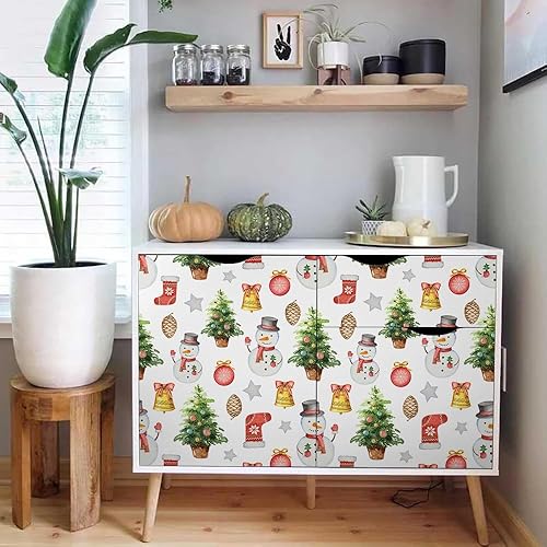Miniatura 5 de Calcomanías autoadhesivas de 18 x 236 pulgadas, diseño de muñeco de nieve de Navidad, diseño de pino, despegar y pegar, papel tapiz extraíble para