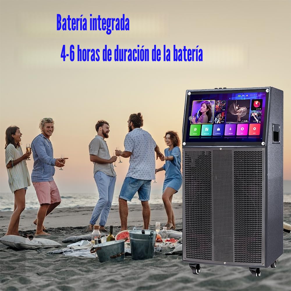 14" Máquina de Karaoke con Pantalla táctil | Sistema de PA portátil con 2 micrófonos inalámbricos | Altavoz WiFi Bluetooth para Fiesta al Aire Libre en casa |Sistema Android 40-400W
