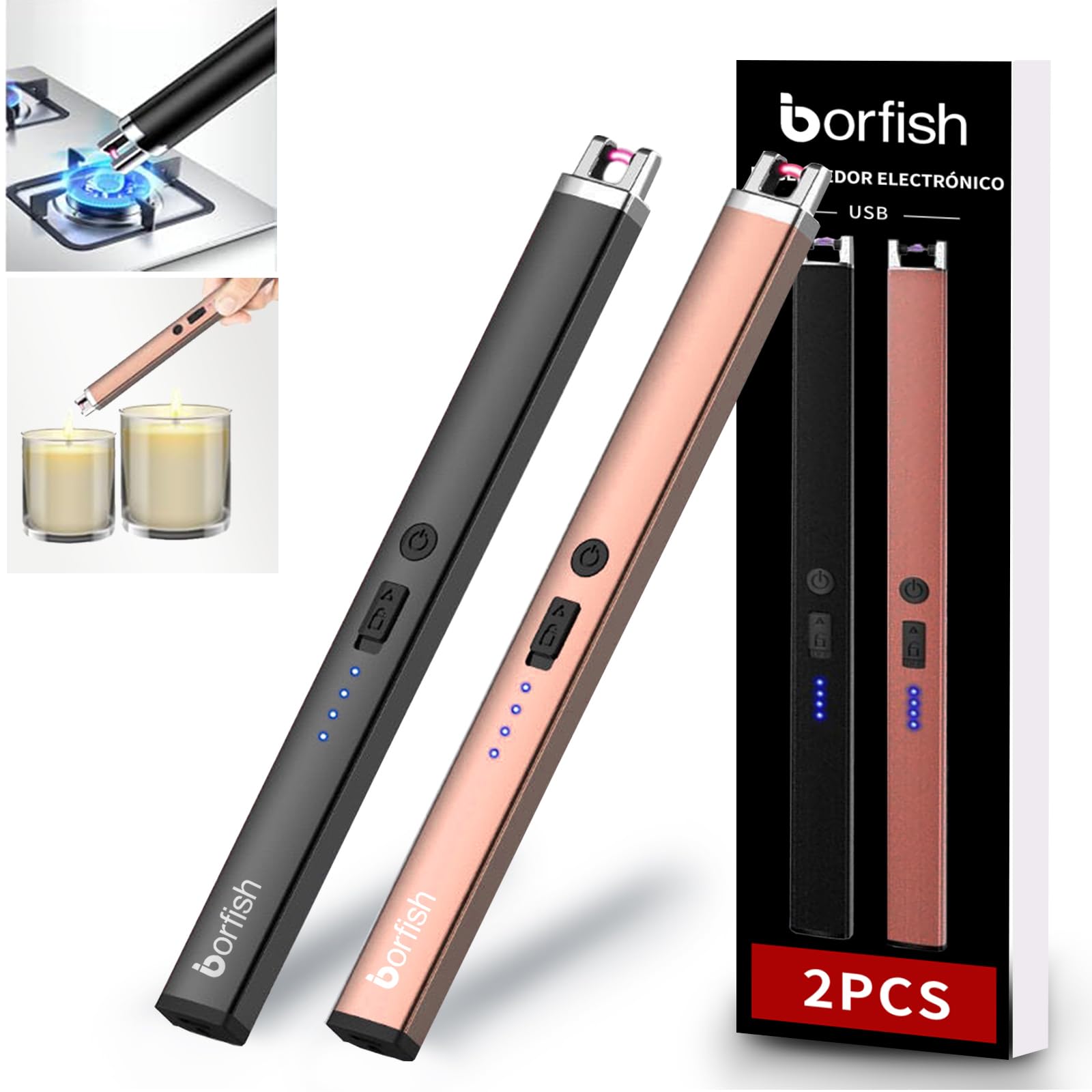 2pcs Electronic Lighter, USB Rechargeable Flameless Electric Lighter with Battery Indicator, Windproof and Safe, Portable Plasma Lighter for Candles Gas Barbecue Kitchen Camping-image-9